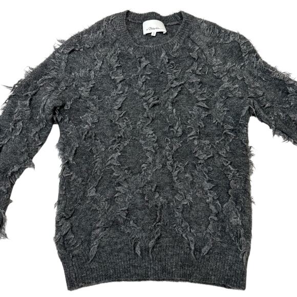 3.1 Phillip Lim Destroyed Diamond Fringe Sweater Mohair Wool Blend Gray Small - Picture 3 of 9